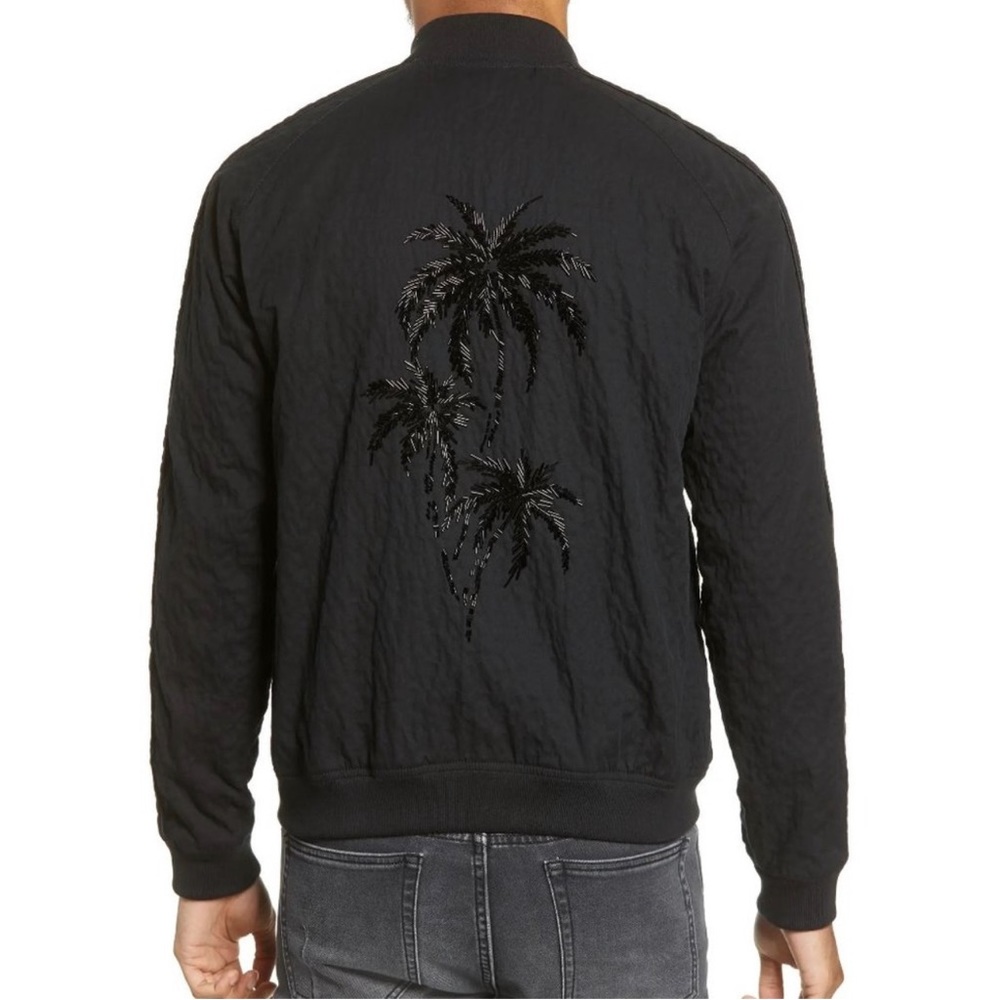 John Varvatos Star USA Men's Ricardo Beaded
Palm Applique Souvenir Jacket Black